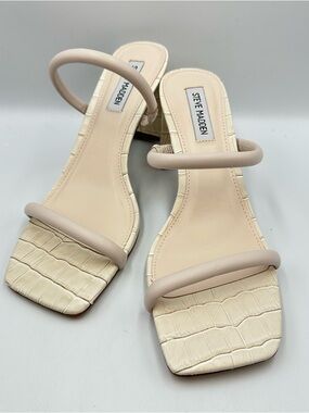 Steve Madden Lilah Ivory Croc Heel Sandal Womens 8M Strappy Formal Prom